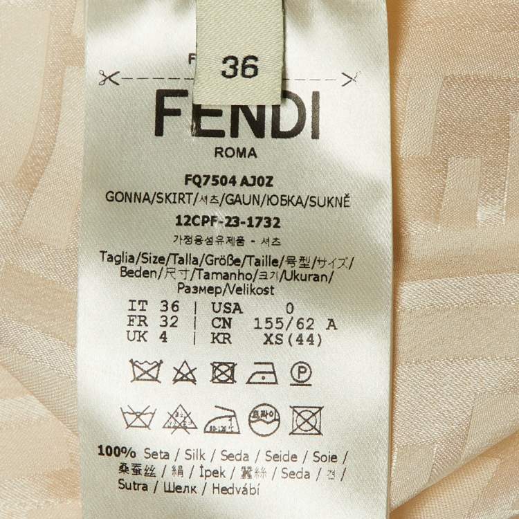 Pre Owned Fendi Cream FF Jacquard Silk Asymmetric Wrap Skirt XS