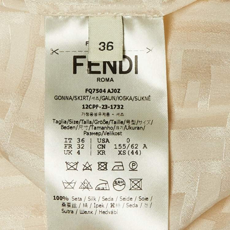 Pre Owned Fendi Cream FF Jacquard Silk Asymmetric Wrap Skirt XS