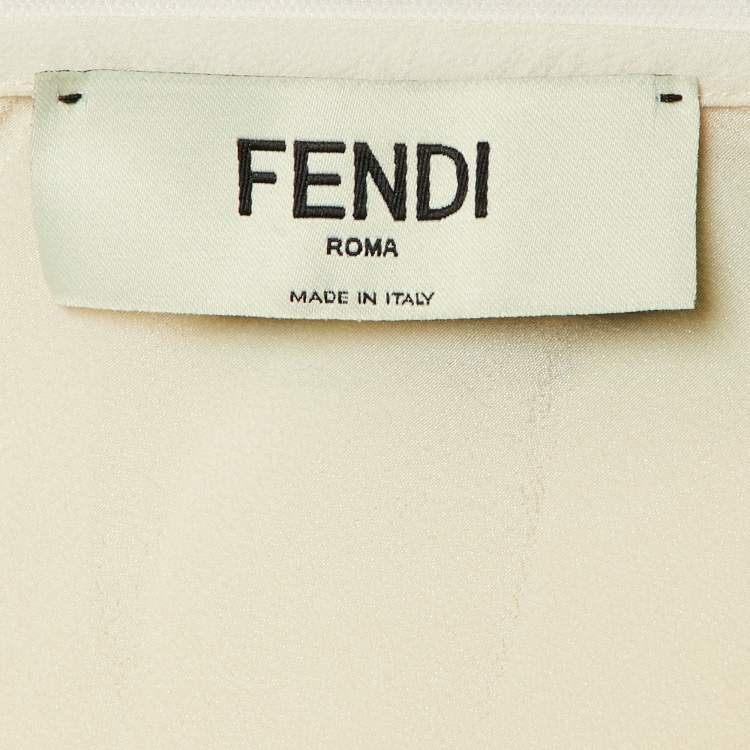 Pre Owned Fendi Cream FF Jacquard Silk Asymmetric Wrap Skirt XS