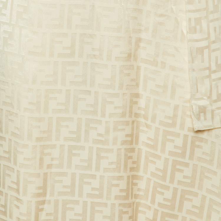 Pre Owned Fendi Cream FF Jacquard Silk Asymmetric Wrap Skirt XS