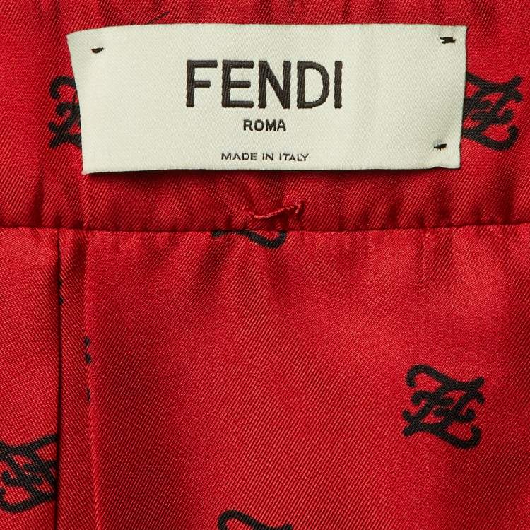 Pre Owned Fendi Red Karligraphy Print Silk Pleated Midi Skirt S