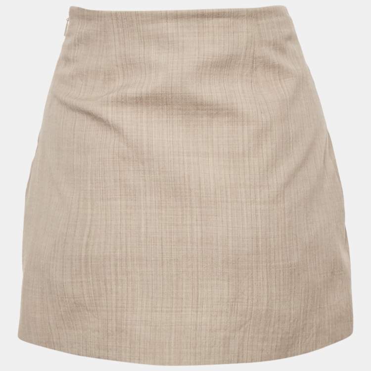 Pre Owned Fendi Beige Wool Wrap Style Mini Skirt XS