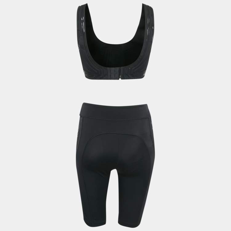 Pre Owned Fendi Black Jersey Embossed Logo Pattern Shorts & Bralette Set S