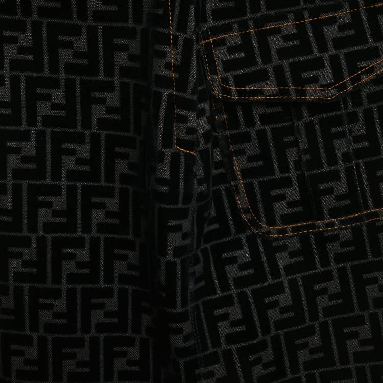 Pre Owned Fendi Navy Blue Zucca Velvet Flocking Mini Skirt XS