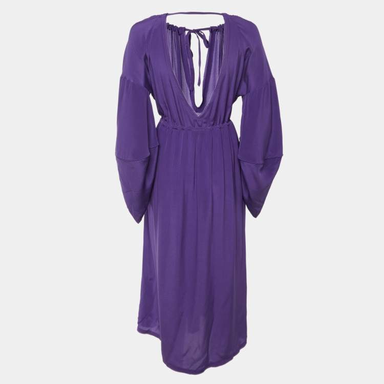Pre Owned Fendi Purple Silk Cold Shoulder Midi Dress M
