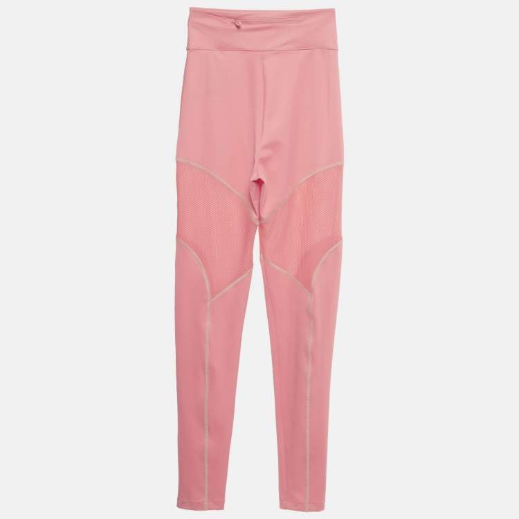 Pre Owned Fendi Pink Mesh Trim Jersey Active Leggings XS