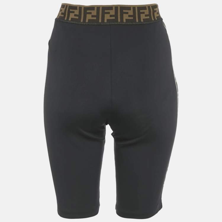 Pre Owned Fendi Black Synthetic Logo Band Cycling Shorts M 