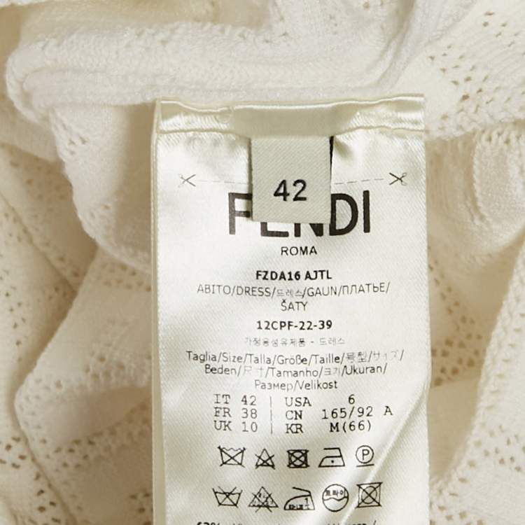 Pre Owned Fendi White FF Jacquard Knit Sleeveless Mini Dress M