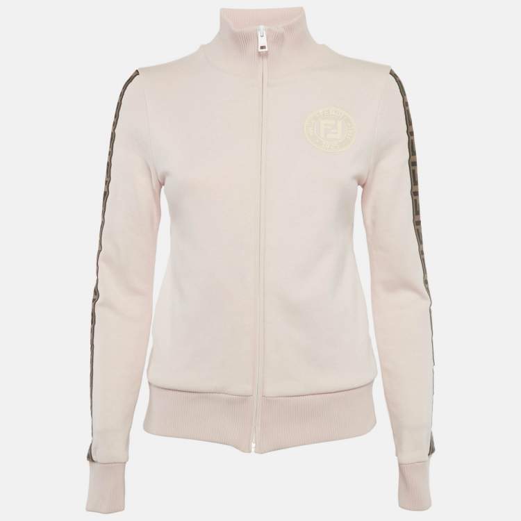 Pre Owned Fendi Pink Zucca Band Trim Cotton Zip-Up Jacket S