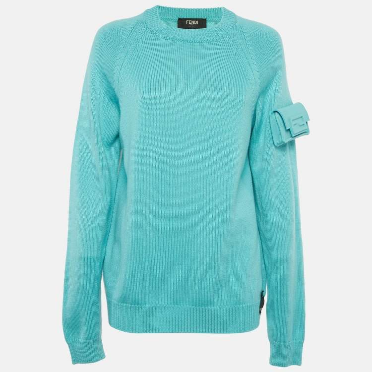 Pre Owned Fendi Blue Rib Knit Little Bag Sweater L