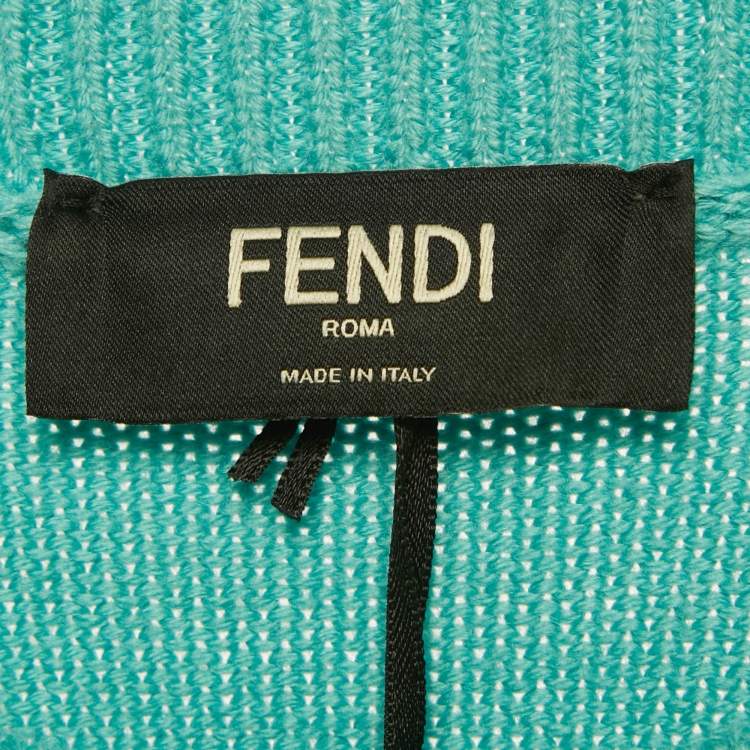 Pre Owned Fendi Blue Rib Knit Little Bag Sweater L