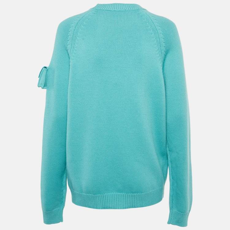 Pre Owned Fendi Blue Rib Knit Little Bag Sweater L