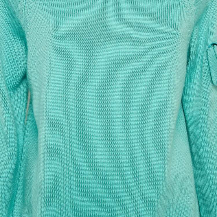 Pre Owned Fendi Blue Rib Knit Little Bag Sweater L
