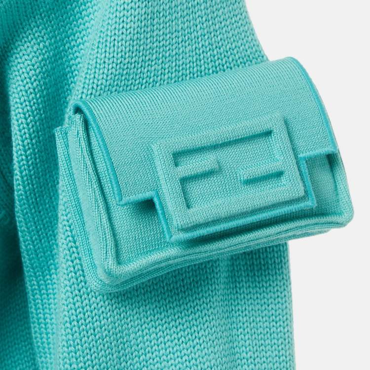 Pre Owned Fendi Blue Rib Knit Little Bag Sweater L