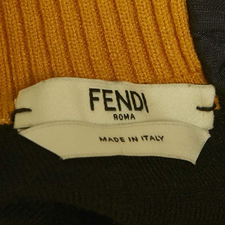 Pre Owned Fendi Yellow Heart Cut-Out Knit Pullover L