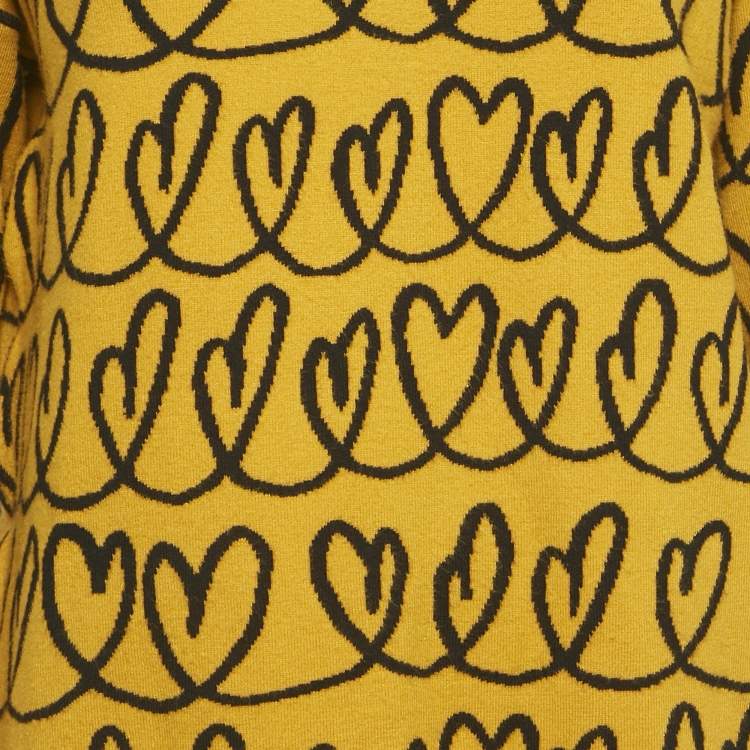 Pre Owned Fendi Yellow Heart Cut-Out Knit Pullover L