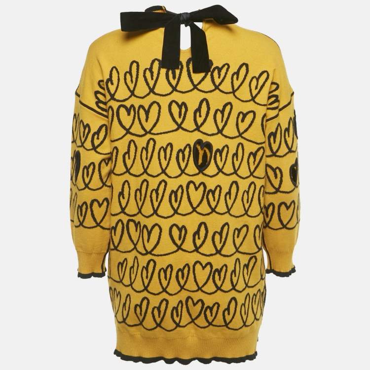 Pre Owned Fendi Yellow Heart Cut-Out Knit Pullover L