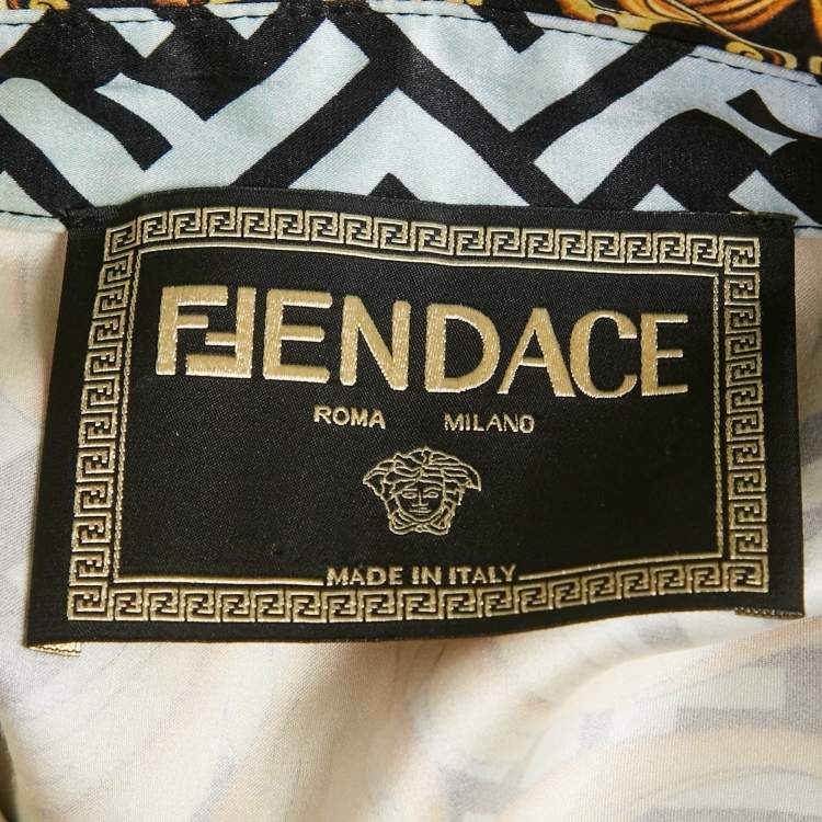 Pre Owned Fendi X Versace Fendace Multicolor Logo Printed Silk Shirt L