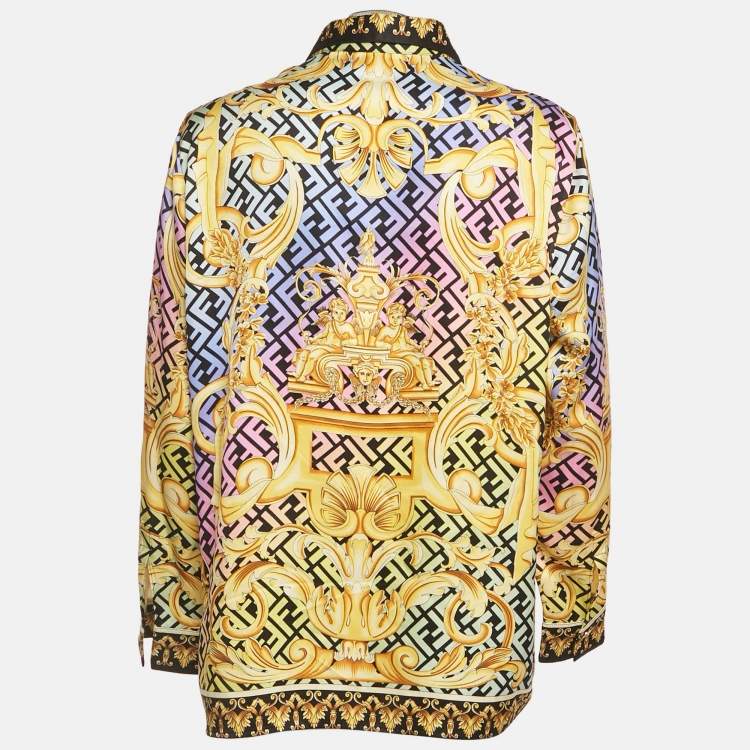 Pre Owned Fendi X Versace Fendace Multicolor Logo Printed Silk Shirt L