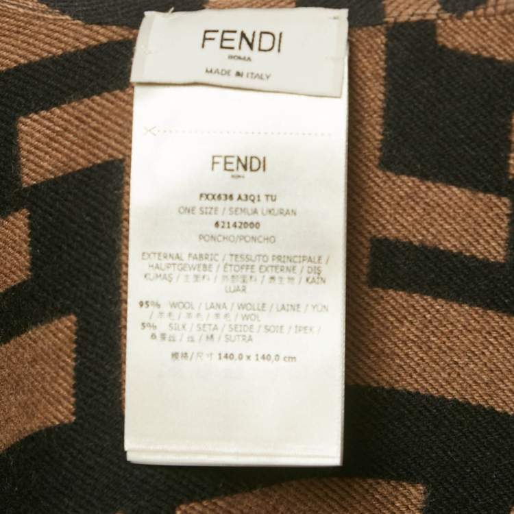 Pre Owned Fendi Brown Zucca Jacquard Wool Poncho One Size 