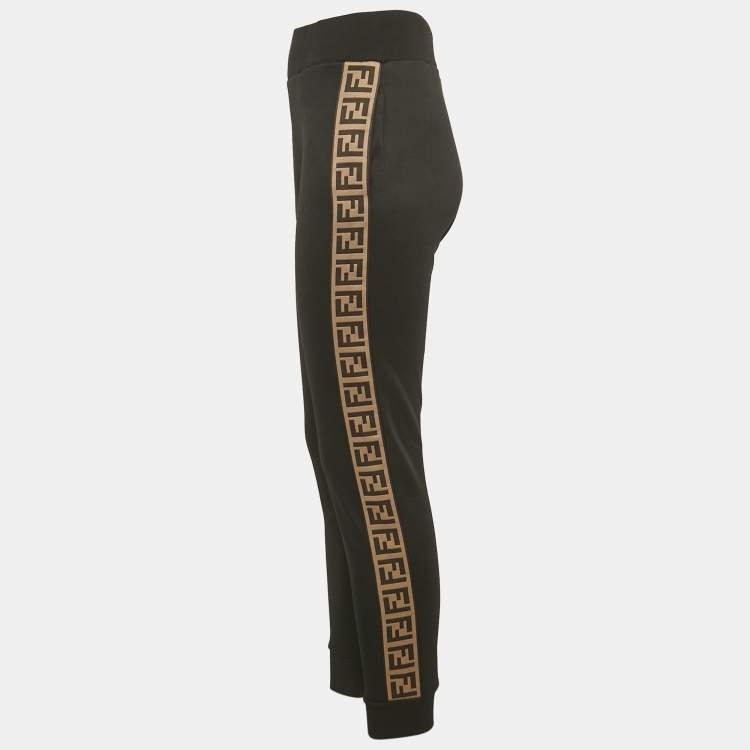 Pre Owned Fendi Black Knit Logo Band Detail Joggers S  