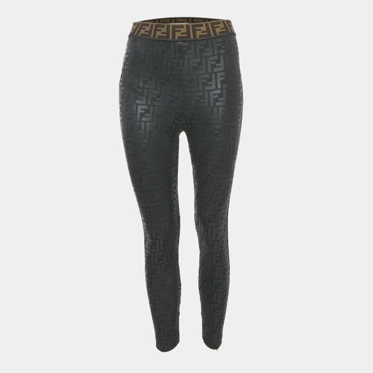 Pre Owned Fendi Black Monogram Jersey Leggings S 