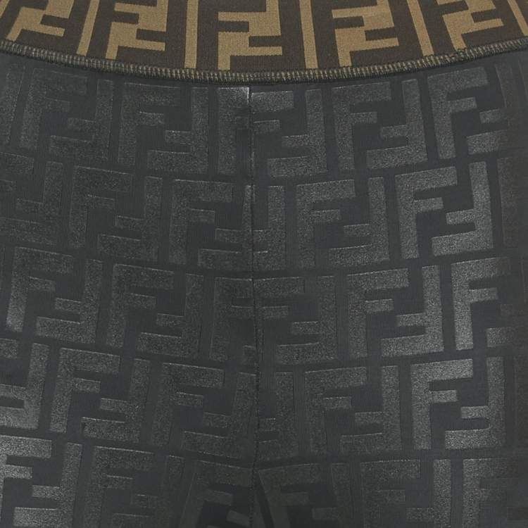 Pre Owned Fendi Black Monogram Jersey Leggings S 