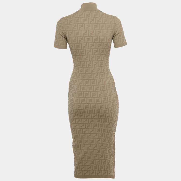 Pre Owned Fendi Brown Monogram Knit Midi Dress S 