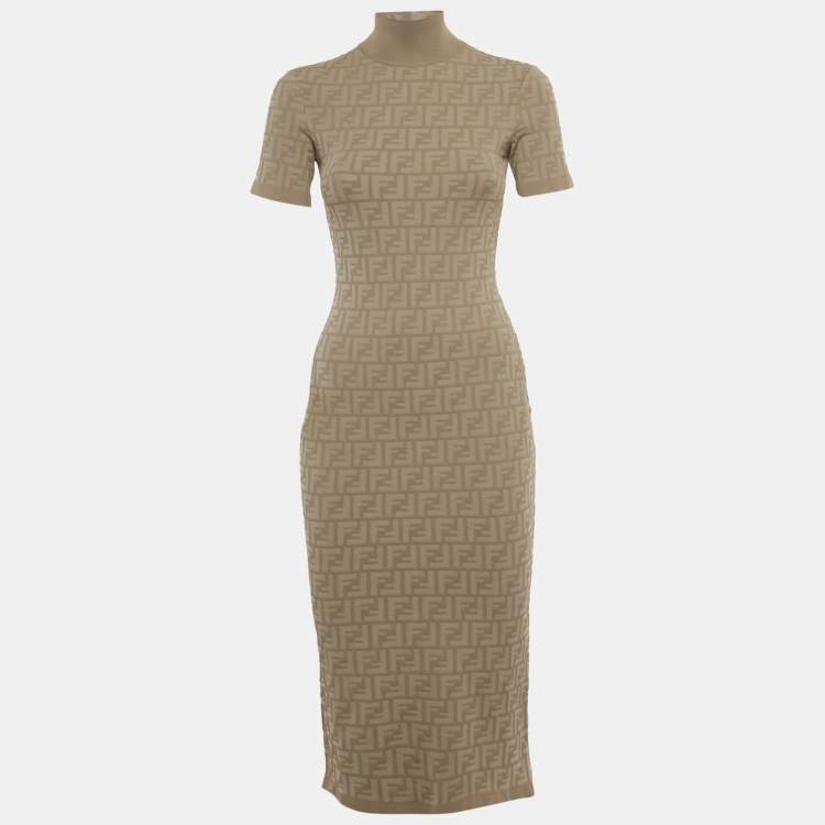 Pre Owned Fendi Brown Monogram Knit Midi Dress S 
