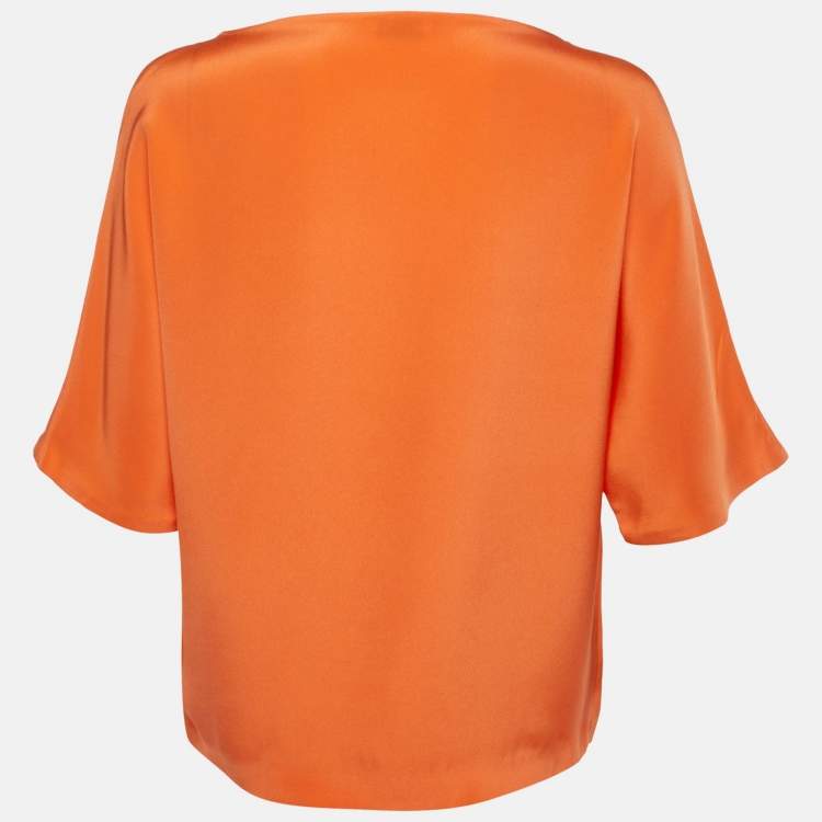 Pre Owned Fendi Orange  Silk Oversized Top S