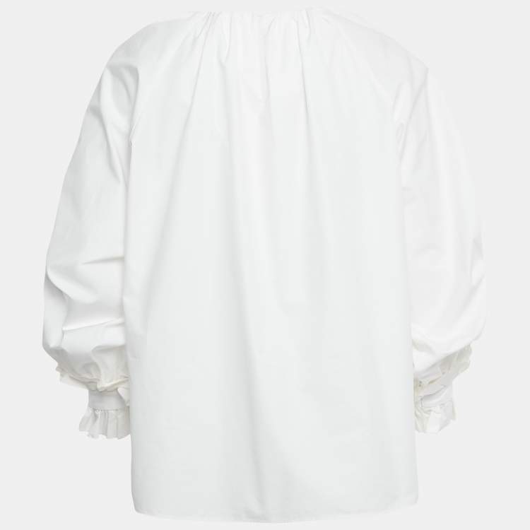 Pre Owned Fendi White Cotton Long Sleeve Blouse M