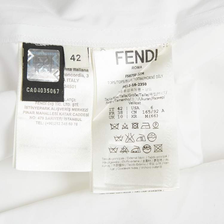 Pre Owned Fendi White Cotton Long Sleeve Blouse M