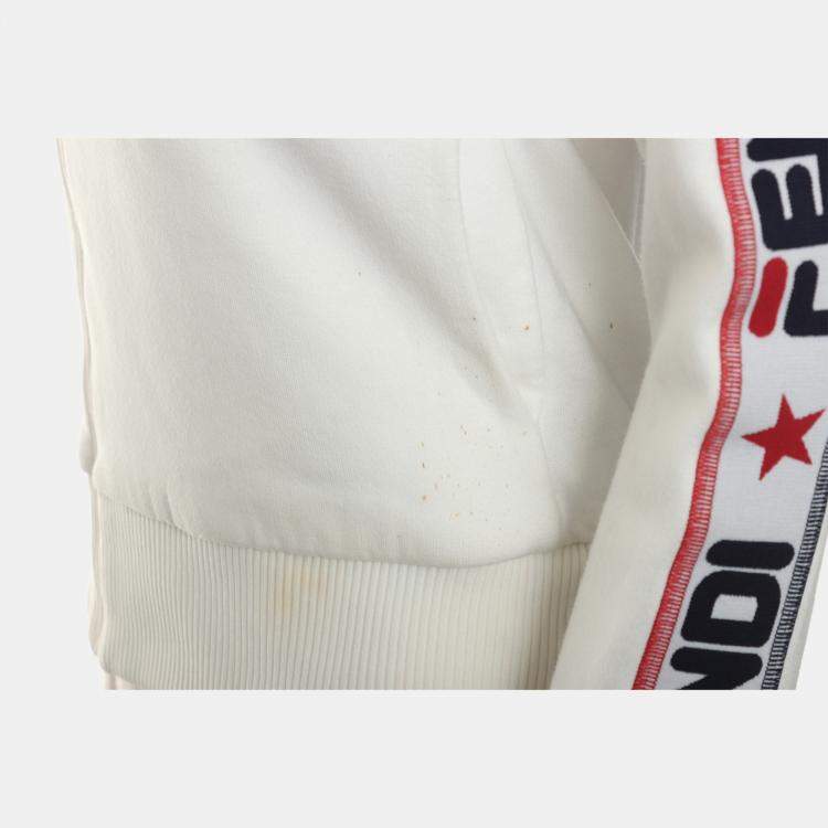 Pre Owned Fendi White Logo Ribbon Trim Zip-Up Jacket S