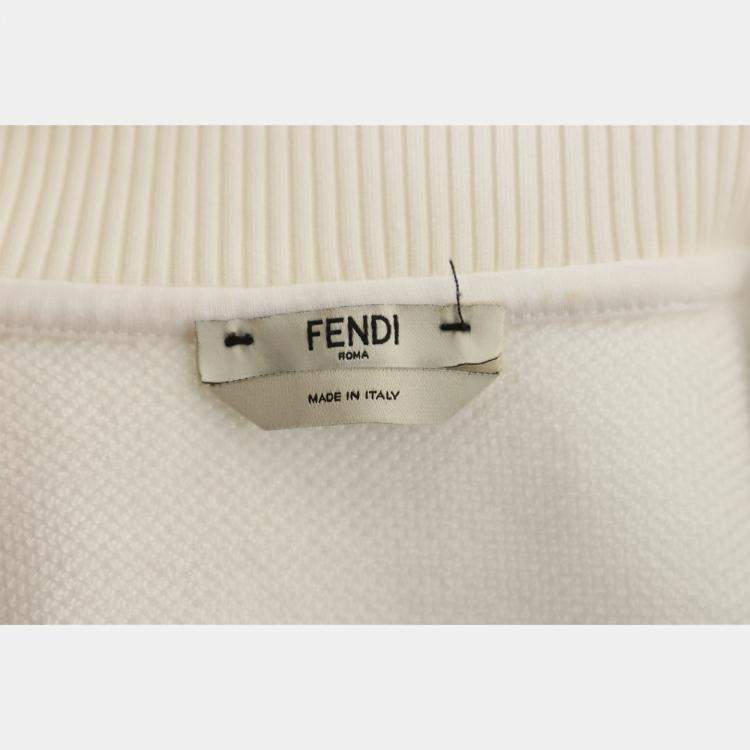 Pre Owned Fendi White Logo Ribbon Trim Zip-Up Jacket S