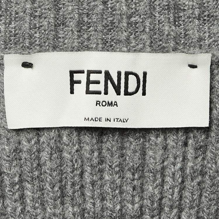 Pre Owned  Fendi Grey Wool Asymmetric Overlay Jumper S/M 