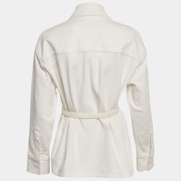 Pre Owned Fendi White Denim Belted Denim Jacket XS