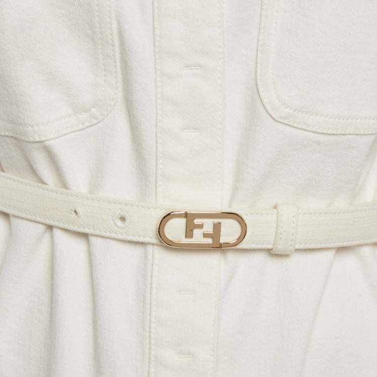 Pre Owned Fendi White Denim Belted Denim Jacket XS