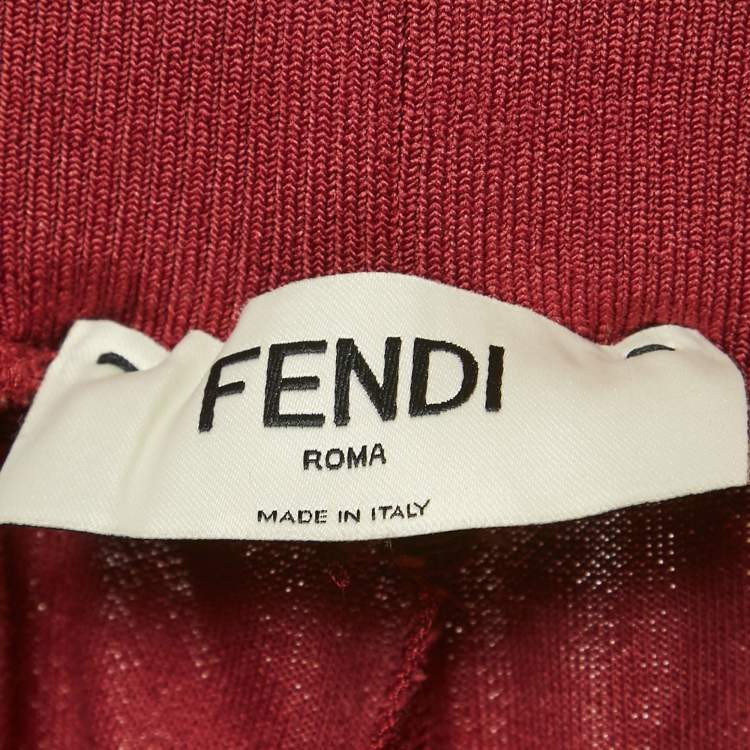 Pre Owned Fendi Red FF Logo Band Detail Jersey Jogger Pants S  