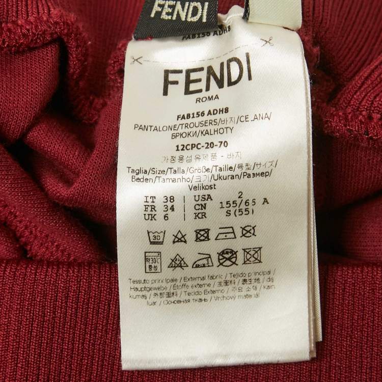 Pre Owned Fendi Red FF Logo Band Detail Jersey Jogger Pants S  