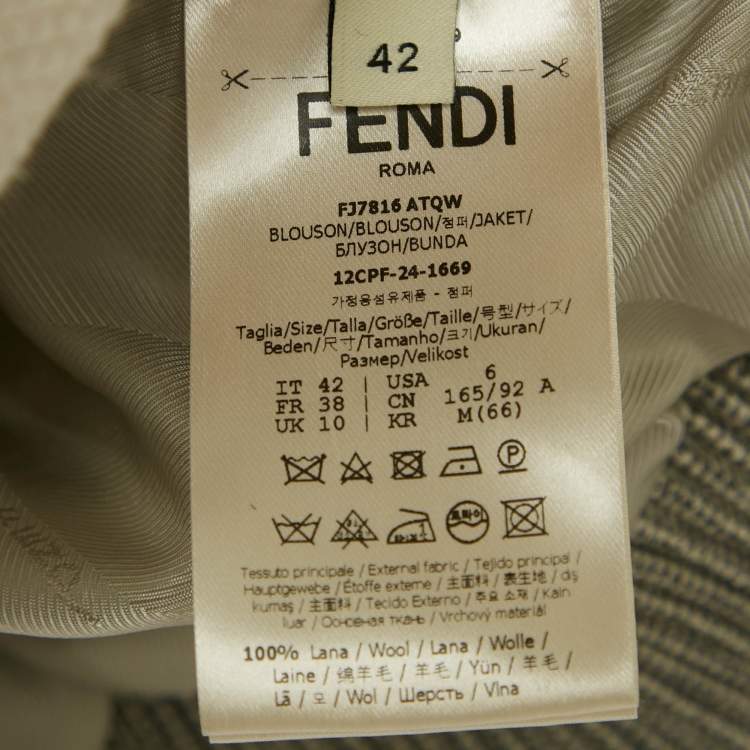 Pre Owned Fendi Monochrome Pattern Wool Blouson M