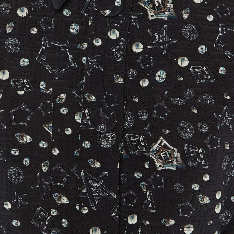 Pre Owned Fendi Black Mirror Canvas Print Silk Quilted Jacket S