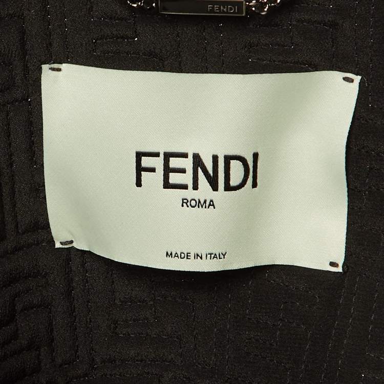 Pre Owned Fendi Black Mirror Canvas Print Silk Quilted Jacket S