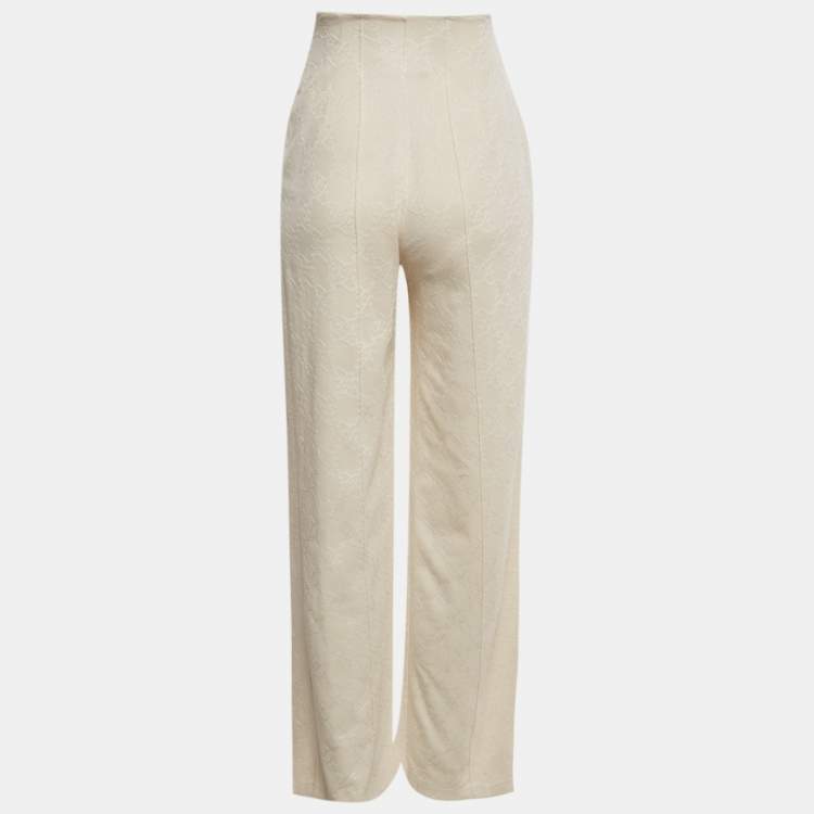 Pre Owned Fendi Cream Lace High Waisted Trousers M