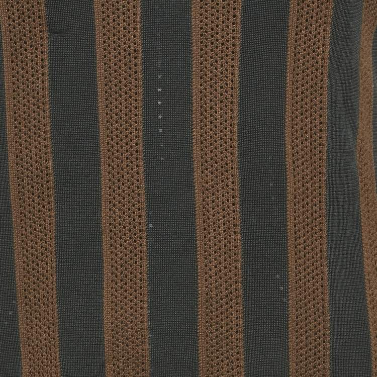 Pre Owned Fendi Brown/Black Striped Knit Turtle Neck Top S