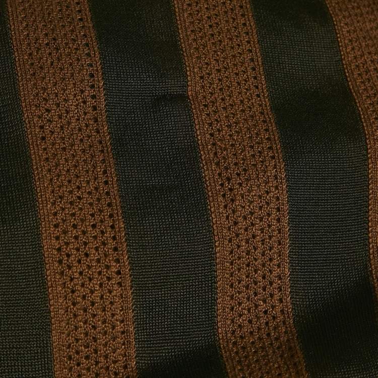 Pre Owned Fendi Brown/Black Striped Knit Turtle Neck Top S