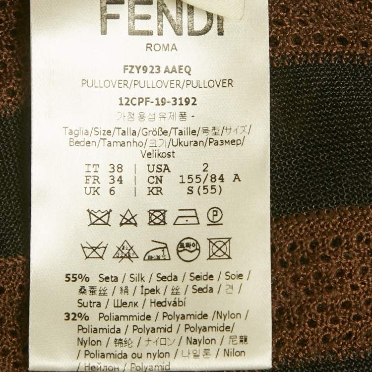 Pre Owned Fendi Brown/Black Striped Knit Turtle Neck Top S