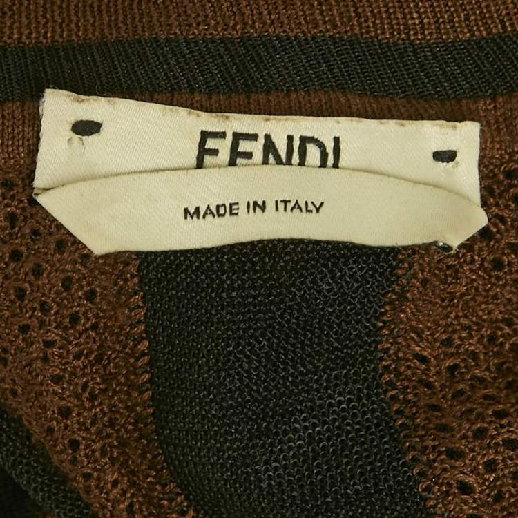 Pre Owned Fendi Brown/Black Striped Knit Turtle Neck Top S