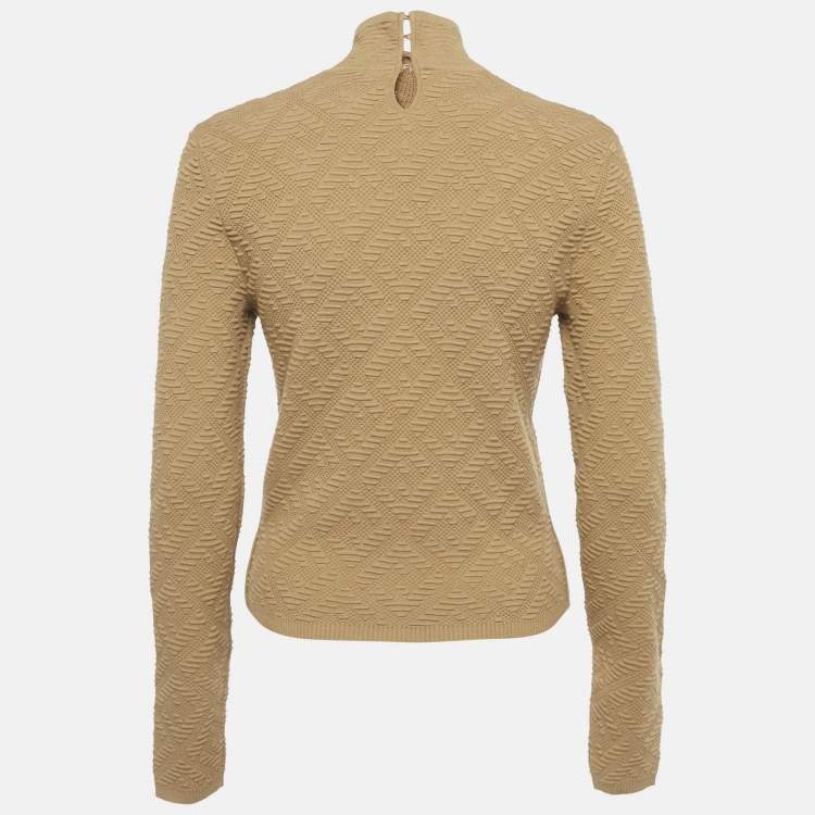 Pre Owned Fendi Brown Textured Knit Mock Neck Pullover M