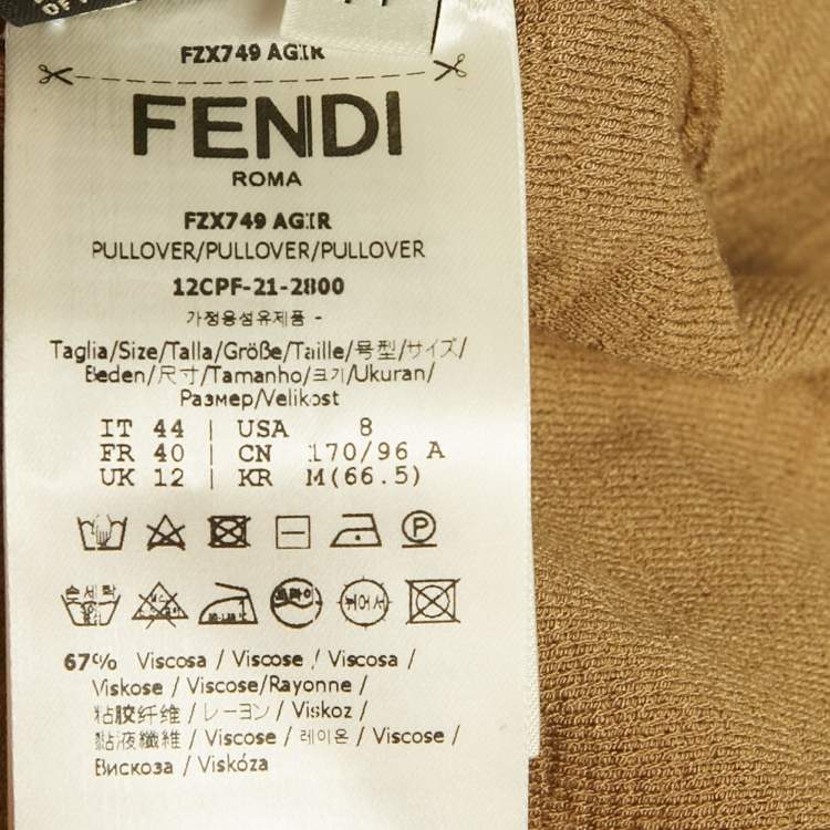 Pre Owned Fendi Brown Textured Knit Mock Neck Pullover M