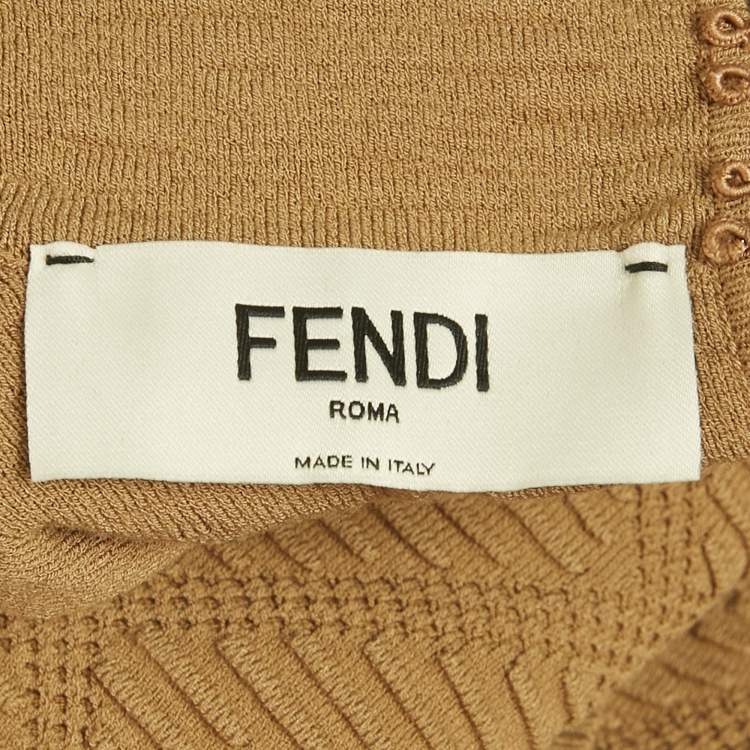Pre Owned Fendi Brown Textured Knit Mock Neck Pullover M